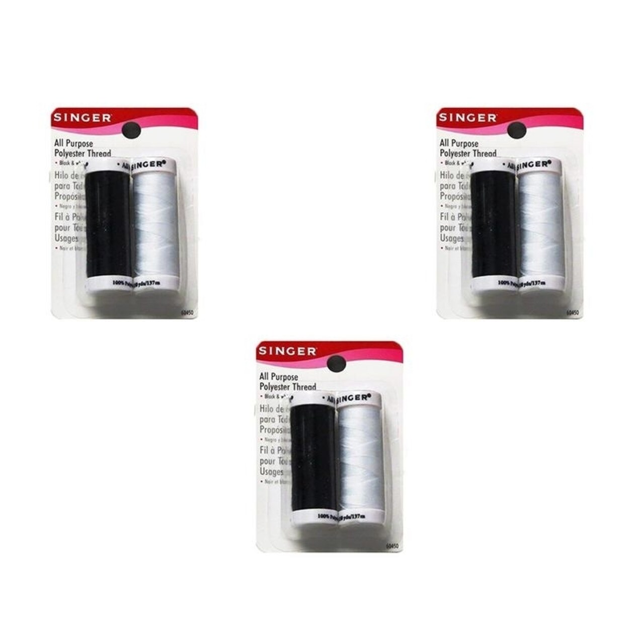 Singer - All Purpose Polyester Thread (Black and White) (Pack of 3)